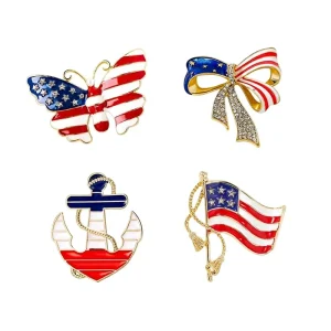 Foreign Trade Independence Day Flag Alloy Brooch American Campaign Bow Anchor Pin Corsage