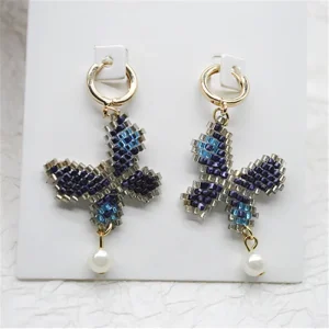 Foreign Trade Jewelry European American Niche Fashion Hoop Earrings Women Exquisite Tiny Bead Woven Butterfly