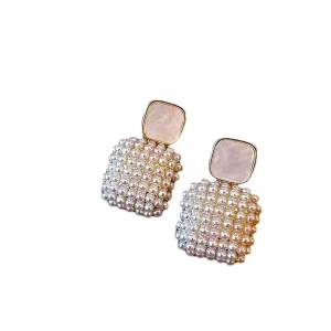 Forest Style Geometric Imitation Pearl Earrings Versatile Temperament Earrings