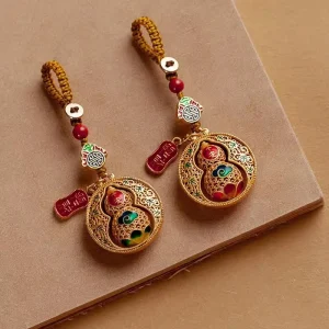 Fortune and Blessing Gourd Keychain Pendant Sand Gold New Chinese Style Unisex Rope Chain Simple Pendant Bag Gift