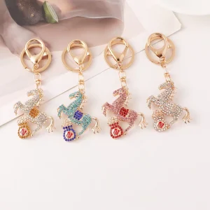 Fortune-making Creative Zinc Alloy Diamond-encrusted Horse Car Key Chain Animal Bag Pendant Small Gift