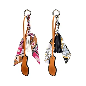 Foshan-made European American-style Tassel Leather Slipper Charms Trendy Bag Pendants Korean Silk Scarf Keychains Schoolbag