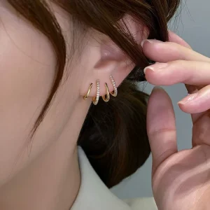 Four Grip Ear Row Earrings High Quality Temperament Cold Wind New Zircon Earrings