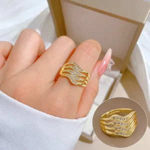 Four Layer Zircon Fashion Ring Adjustable Opening Simple Accessory Finger Ring Couple Ring