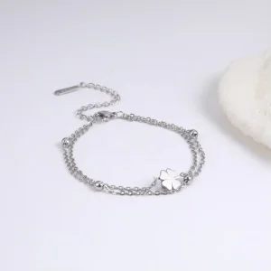 Four Leaf Clover Bracelet Double Layer Beads Chain Hand Bracelets Lucky Jewelry for Women Girl Friendship Gift