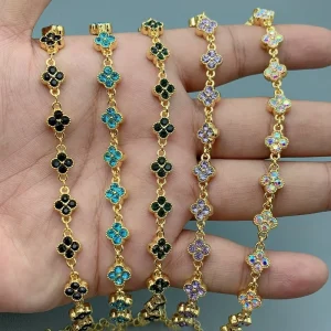 Four Leaf Clover Bracelet for Women Crystal Rhinestone Charm Bracelet