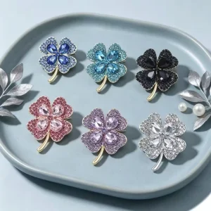 Four Leaf Clover Crystal Alloy Brooch & Fashion Corsage Pin Women’s Wedding Engagement Party Gift Clothing Accessories