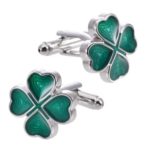 Four Leaf Clover Green Enamel Cufflinks Custom Men’s Suit Shirt Fashion Accessory Wedding Tuxedo Trendy Jewelry Gift
