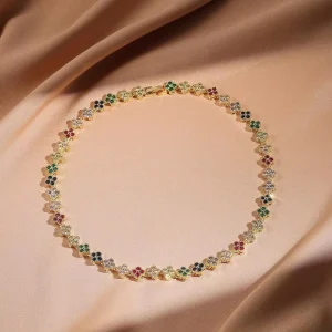 Four Leaf Clover Set Colorful Zircon European and American Fashion Design Jewelry
