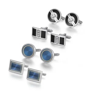 Four Pairs Cuff Buckle Enamel Cuff Fashion French Cufflink High-grade Gem Zircon Cufflinks Black Gift Box