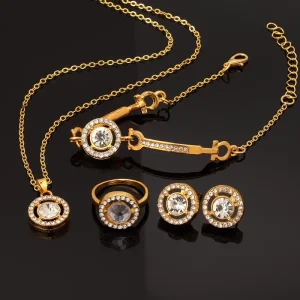 Four Piece Fashionable Women’s Jewelry Set Includes Diamond Bracelet Earrings Ring Personalized Creative Temperament