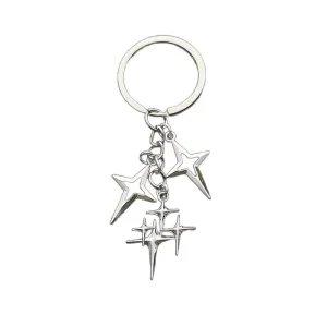 Four Pointed Star Keychain Punk Fashion Alloy Key Chain Ring Purse Bag Backpack Charm Accessories For Women Girls Gift