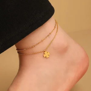 Four heart Combined Clover Anklet Niche Korean Ins Style Minimalist Titanium Steel Foot Jewelry for Women