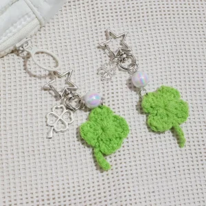 Four leaf Clover Yarn Flower Keychain Star Pendant Student Schoolbag Charm Fresh Style Charm