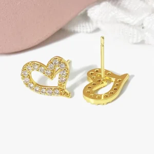 Foxi Ready to Ship Fashion Stud Earrings Cubic Zirconia Valentine’s Day Gifts Heart Earrings for Women