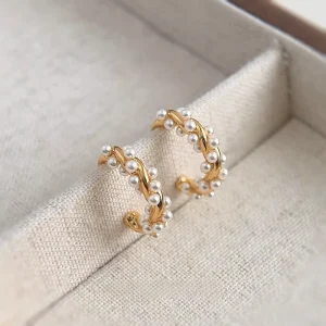 France Court Style Jewelry Small Bead Waterproof Pearl Hoop Clip on Earring Non Pierced for Women