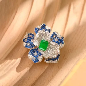 France Luxury S925 Silver Flower Brooch Gemstone Fine Fashion Jewelry Mother’s Day Gift Factory Customization