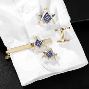 Freemason Customizable Metal Cufflinks Men’s Business Dress French Shirt Tie Clip Brooch Decoration