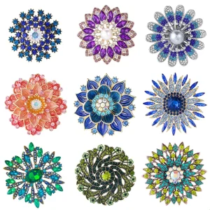 French Alloy Flower Brooch Pin Women’s Elegant Fashion Rhinestone Luxury Brooches Safety Pin Clothing Jewelry