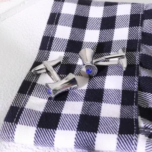 French Cuff Links Men’s Stainless Steel Kids Cufflinks with Blue Crystal Formal Office Meeting Luxury Gift Novelty Cufflinks