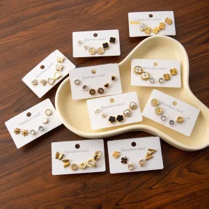 French Exquisite Stainless Steel Stud Earrings Set Women’s Vintage Trendy Butterfly Gold plated Earrings