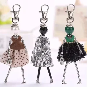 French Fashion Women’s Handmade Cartoon Character Zinc Alloy Crystal Bag Pendant Keychain Customizable Portable