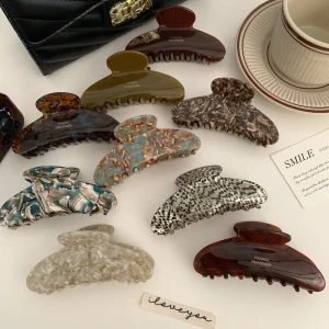 French Floral Acetate Hair Clip Elegant Caramel Color Large Polka Dot Sun Moon Stars Clip Retro Lazy Hair Accessories Carton
