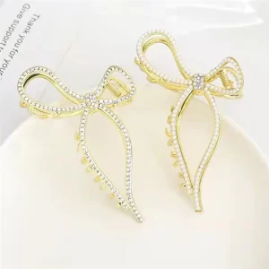 French Girl Hair Accessories Stylish With Rhinestone Hair Claw Bow Hair Claws for Womens