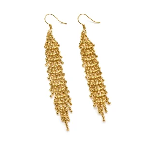 French Gold Beaded Tassel Drop Earrings