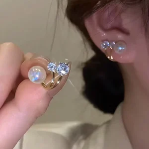 French High End Women’s Retro Luxury Korean Style Earrings Trendy Pearl Stone French Earings Jewelry
