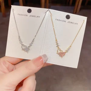 French Light Luxury Cute Love Heart Pink Zircon Copper Bamboo Chain Trendy Real Gold Plating Honey Girl Fashion Elegant Gift