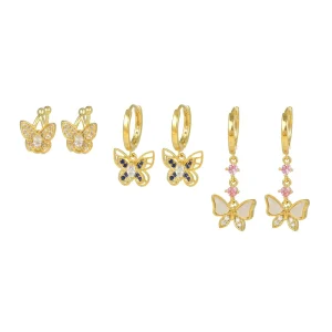French Light Luxury Micro Inset Zircon Butterfly Earrings Personality Small Animal Ear Studs Fashion Fairy Bow Ear Clip
