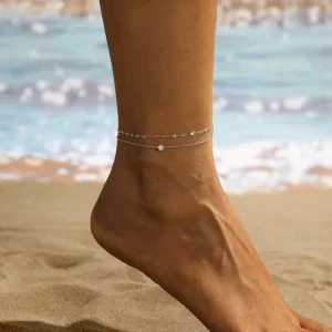 French Light Luxury Niche Design High end Stainless Steel Anklet Minimalist Fashion Double layer Foot Chain Accessories