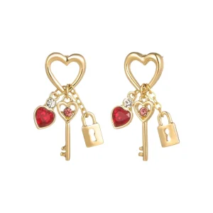 French Lock Heart Drop Earrings Women Vintage Gold Plated Romantic Party Fashion Jewelry Gifts