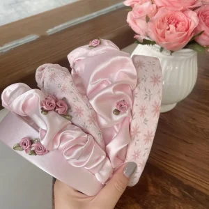 French Luxury Elegant Hair Accessories Fashion pink Rose Headband Sponge Wide Edge Girls Hair Accessories