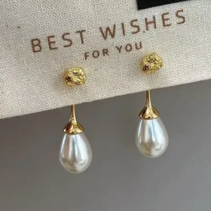 French Luxury Irregular Gold Earrings Statement Ear Jacket Earrings Fashion Back mounted Teardrop Pearl Drop Earrings for Women