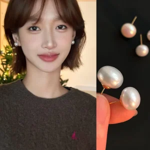 French Retro Geometric Imitation Pearl Stud Earrings 18K Gold Plated Silver Fashion Jewelry for Women Party Occasion
