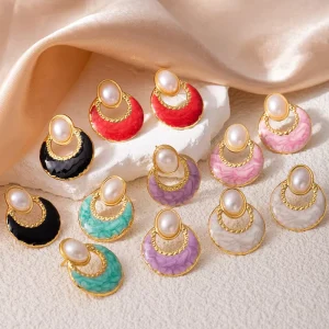 French Retro Hollow Pendant Pearl Earrings Stainless Steel Earrings