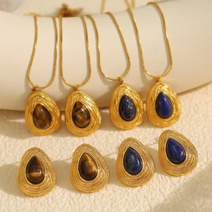 French Retro Maillard Autumn Winter Tiger Eye Necklace Versatile Jewelry Set for Women Waterproof Jewelry