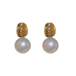 French Retro Pearl Pendant Drop Earrings Alloy Women