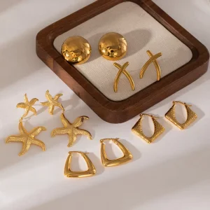 French Retro Style Gold Plated Earrings Personalized Fashion Irregular Earring Versatile Temperament Stainless Steel Jewelry