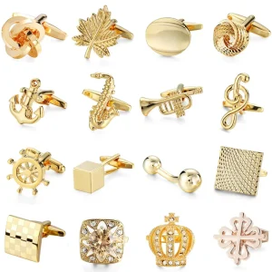 French Shirt Cuff Links Gold Plated Cross Cuff Nail Anchor Flower Anchor Rudder Laser Square Cuff Links