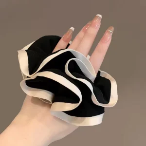 French Small Sweet Floral Fragrance Black and White Large Scrunchie South Korean Ins High grade Satin Hair Rope