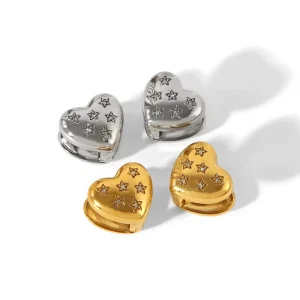 French Stainless Steel Love Ear Clip Double Face Insert Zircon Earrings 18k Gold Plated Heart Ear Cuff Earrings Set