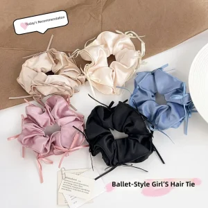 French Style Balletcore Silk Ribbon Bow Scrunchies Elegant Long Ribbon Hair Ties Fashion Soft Large Scrunchy for Women Girls