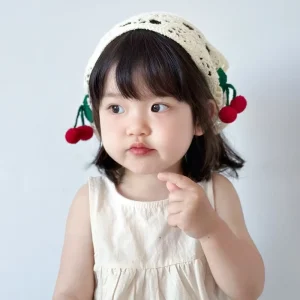 French Style Fashion Cherry Triangle Headscarf for Girls Photography Prop