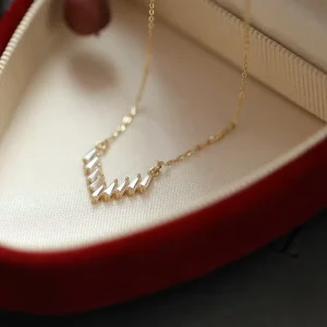 French Style Ins S925 Sterling Silver Zircon Necklace Gifts for Women V Shape Link Chain Clavicle Necklace