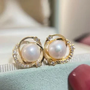 French Style Light Luxury Freshwater Pearl Twisted Pattern Stud Earrings Copper Gold plated Women’s Fashion Jewelry