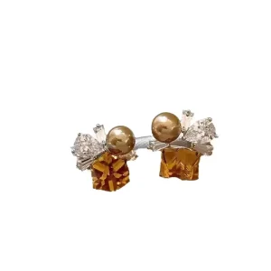 French Style Light Luxury Trendy Geometric Party Fashion Diamond Colored Sugar Cubes Zircon Pearl Stud Earrings Women’s Elegant