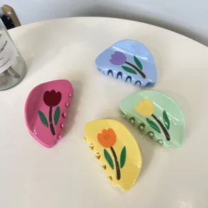 French Style Multi-color Rose Acetate Shell Hair Claw Clip Daily Use Versatile Women’s Accessory